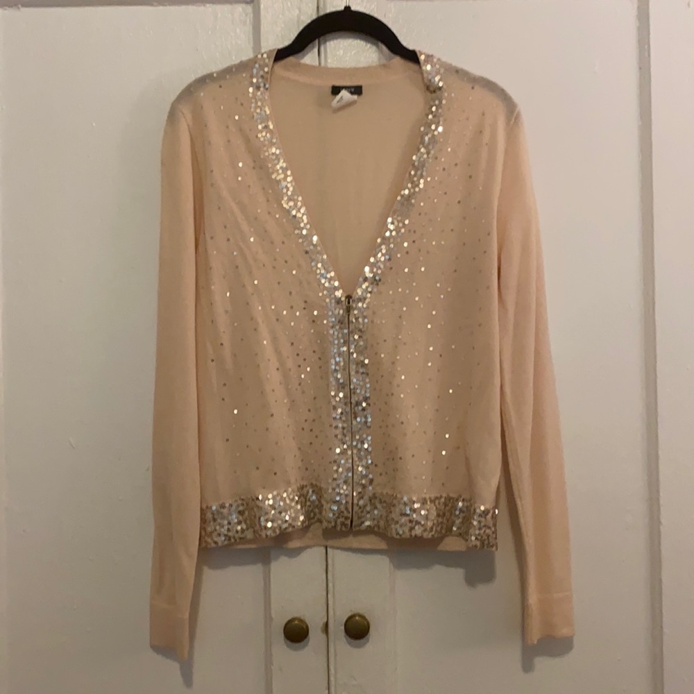Sequined J-Crew Pink Merino Wool Zip Up